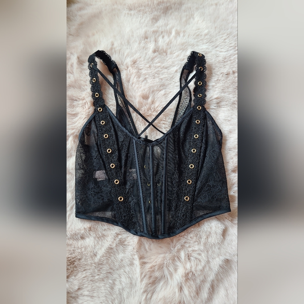 Victoria’s Secret Very Sexy Rose Lace & Grommet Strappy Corset Size S/DD NWT - Picture 9 of 10